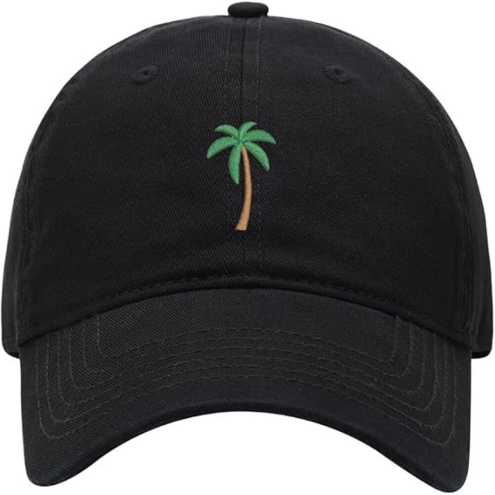 Unisex Black 100% Cotton Palm Tree Embroidered Adjustable Classic Baseball Cap